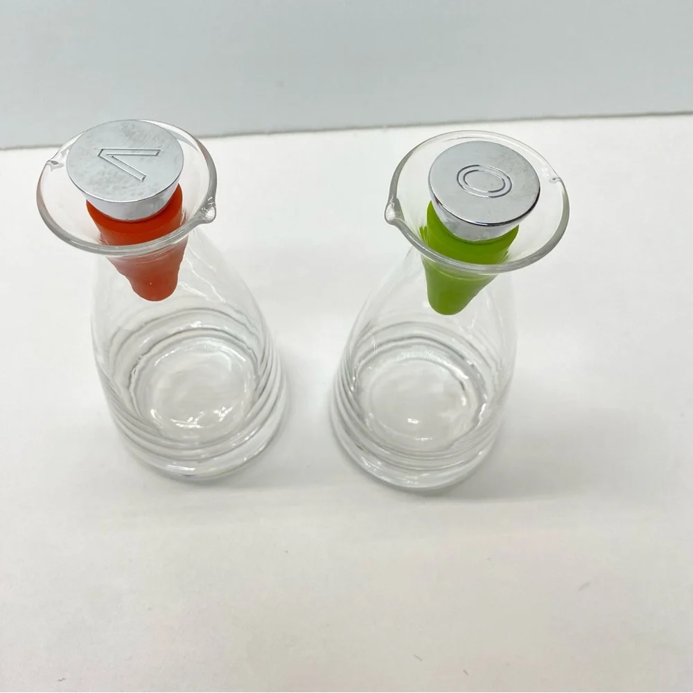 Oil & Vinegar Dispenser Set Double Sided Pour W/ Red & Green Rubber Stoppers